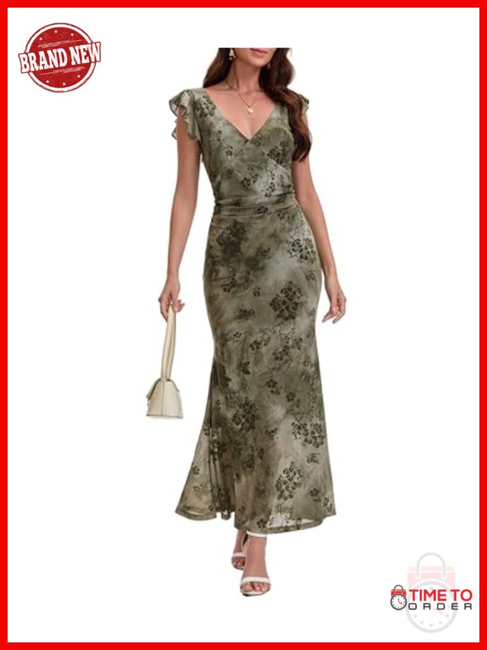 Sleeveless V Neck Floral Mesh Bodycon Mermaid Maxi Dress Wedding Guest Cocktail